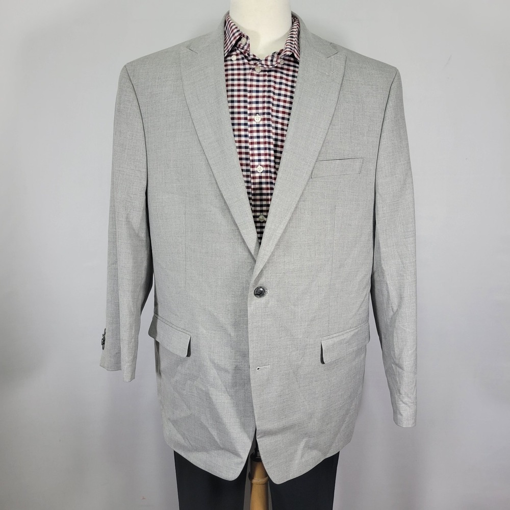 Sean John Men's Sport Coat Blazer Two Button Gray Polyester Blend Peak Sz 48L